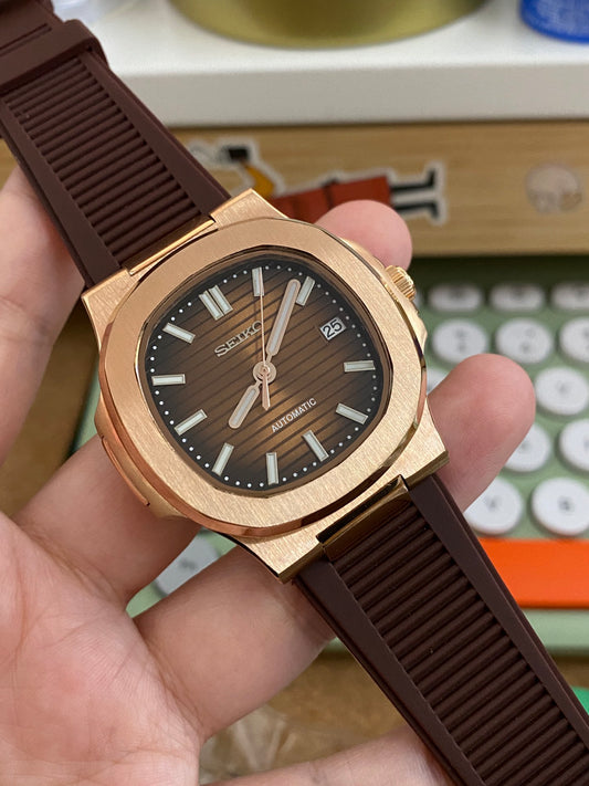 Nautilus Rose Gold Mod Brown Rubber