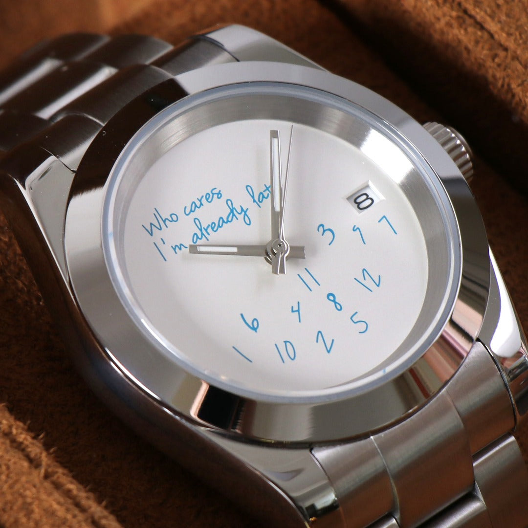 Datejust "Who cares I'm already late" White Mod Smooth Bezel