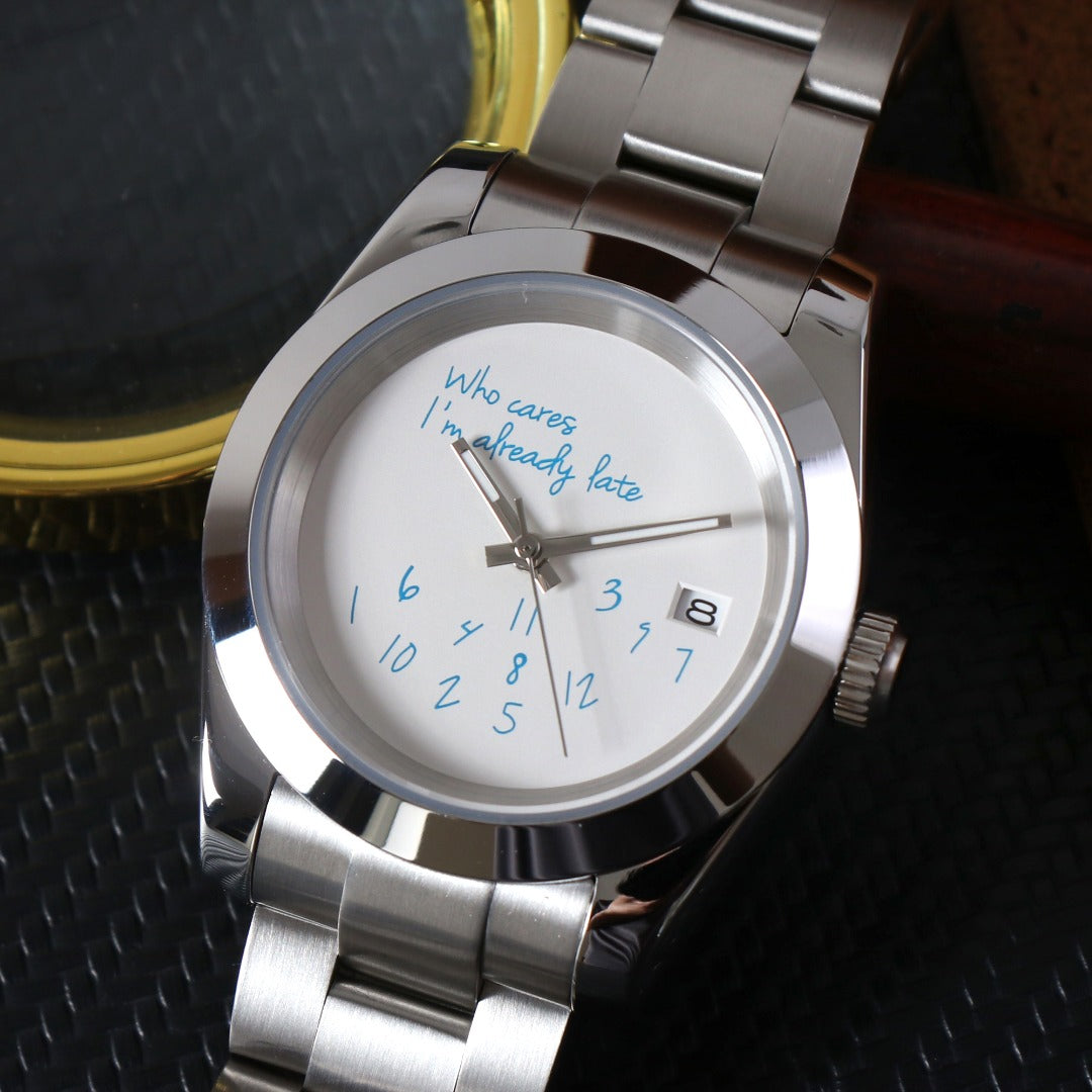 Datejust "Who cares I'm already late" White Mod Smooth Bezel